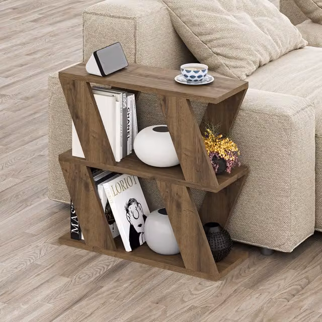 Decortie Lazena Modern 3-Tier Side Coffee Table in Brown