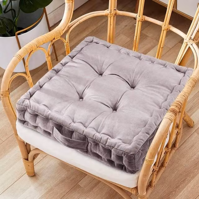 PAWNORA Square Seat Cushions in Light Grey Velvet and Polyester
