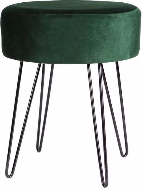 Harbour Housewares Round Velvet Footstool in Green with Black Legs, H41 x D45 x W41 cm – 4