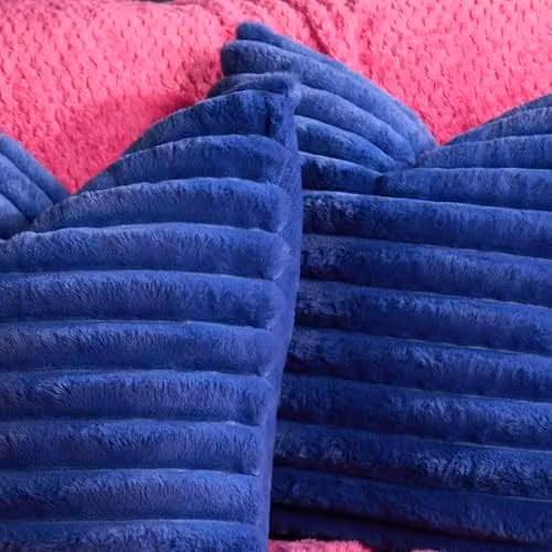 OHS Set of 2 Cobalt Blue Faux Fur Thick Ribbed Square Cushion Covers, 45 x 45 cm – 2