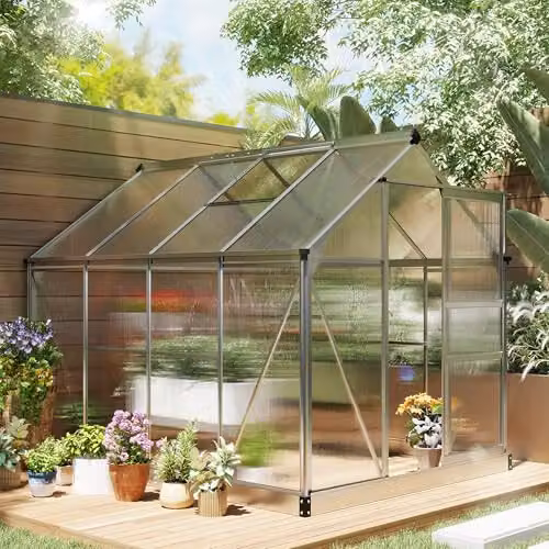 Outsunny Silver Polycarbonate and Aluminium Walk-In Greenhouse with Sliding Door – 2