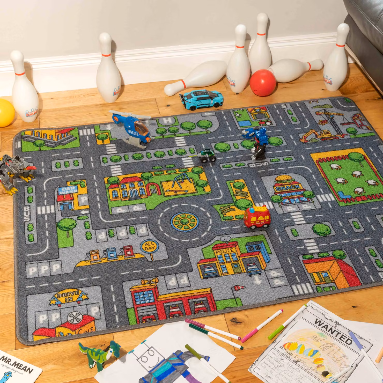 Kukoon Childrens Toy Car Roads Soft Play Mat, Grey, W: 95 cm, D: 133 cm – 2
