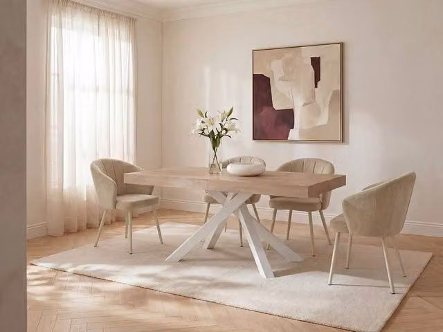 Vente-unique Extendable 6-10 Seater Rectangular Dining Table in Light Oak and Beige MDF and Metal – 1