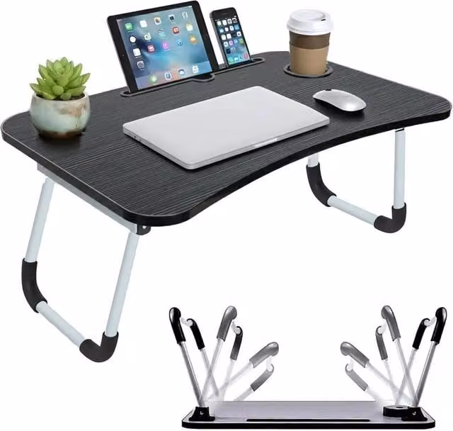 FORGEVIO Black Folding Laptop Table and Bed Tray with Adjustable Height and Tilt – 1
