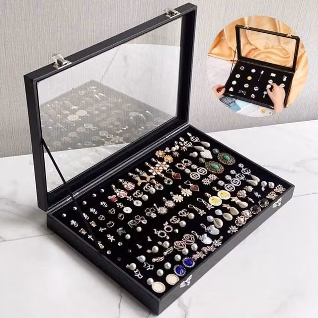 KORVIXA Black Pin Display Case with Fabric, Enamel and Glass, Width: 50 cm – 1