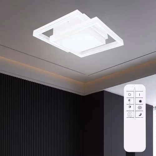 Globo Lighting Squares LED Ceiling Light, White, Dimmable with Remote Control – 2