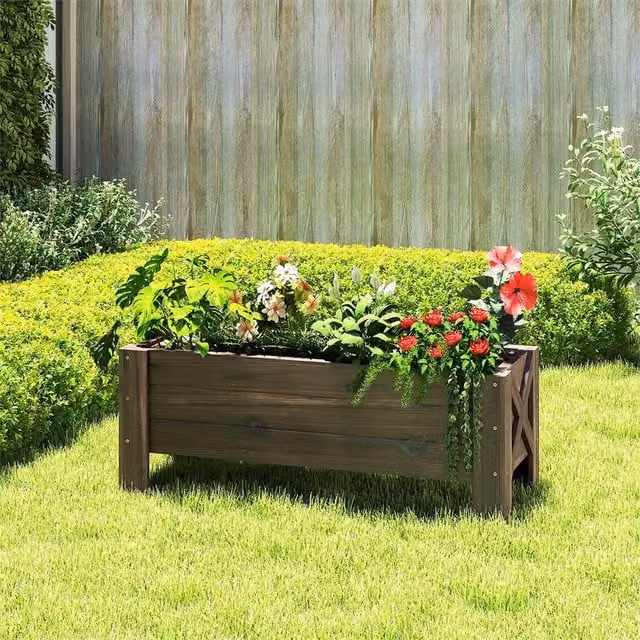 EONLION Brown Wooden Garden Raised Bed Planter Box for Herb Gardens, W/D/H: 36.5 x 36.0 x 36.5 cm
