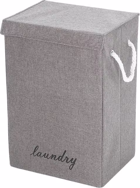 Garden Sanctuary Foldable Fabric Laundry Hamper with Lid and Rope Handles, Grey, W/D/H: 60.0 x 40.0 x 40.0 cm – 1