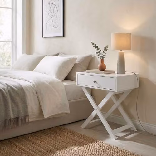 Core Products Modern 1 Drawer Lacquered Bedside Table with Metal Legs – 3