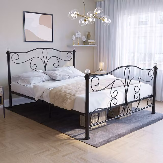 Vida Designs Chicago Metal Bed Frame in Black, W/D/H: 180 x 200 x 110 cm