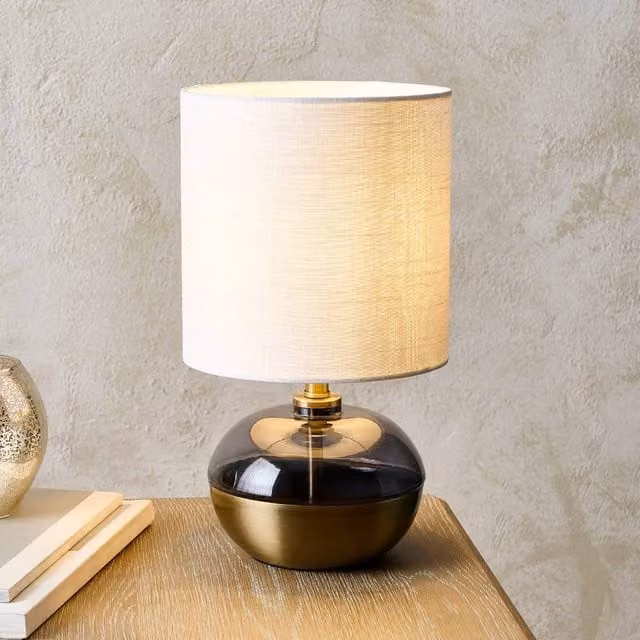 Pagazzi Emmy Antique Brass and Smoke Glass Table Lamp in Gold and White – 1