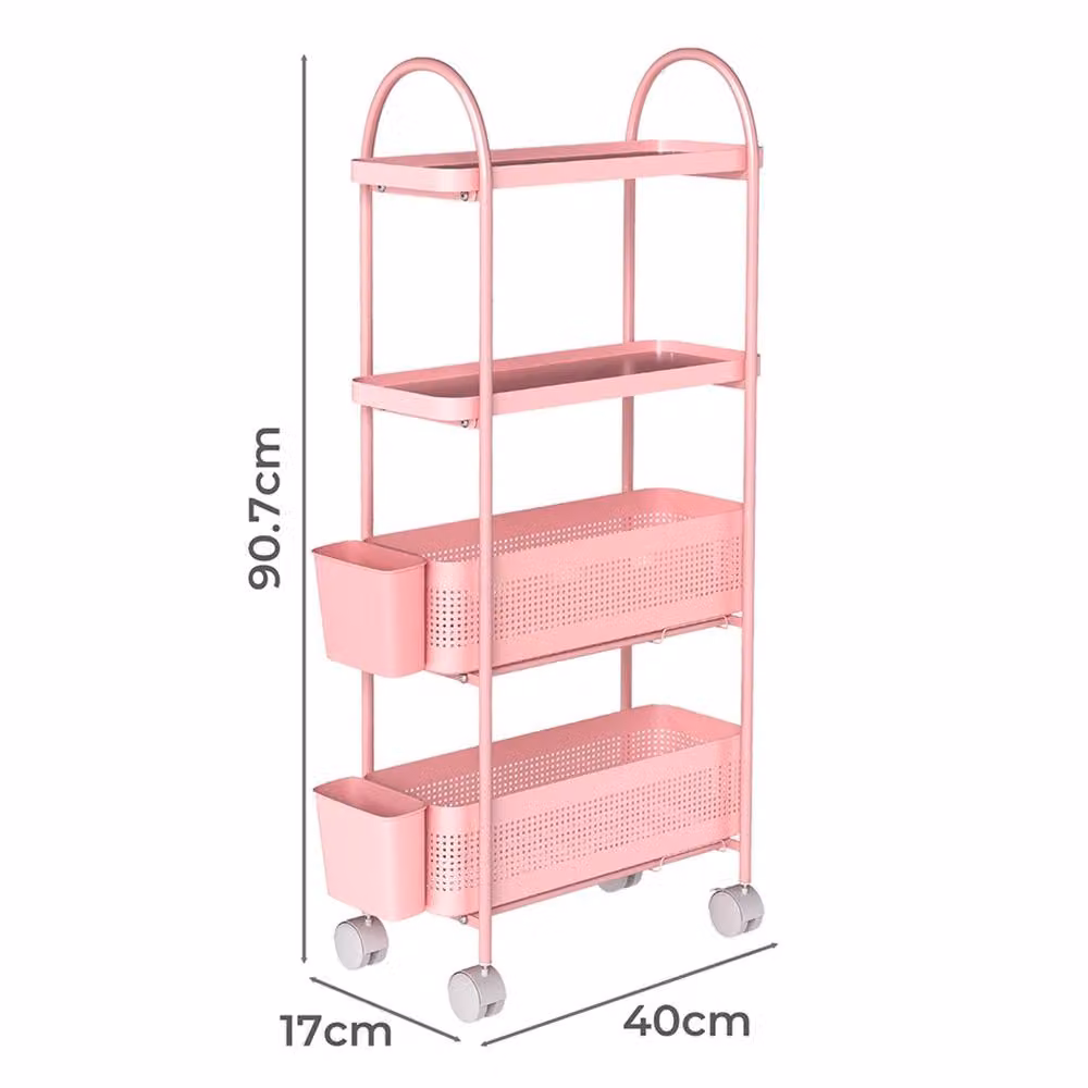 KORVIXA 4 Tier Slim Storage Trolley in Pink, W/D/H: 90 x 35 x 35 cm – 2