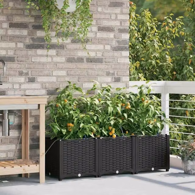 Berkfield Home Garden Planters with Water Irrigation System, 3 Piece Set, Black