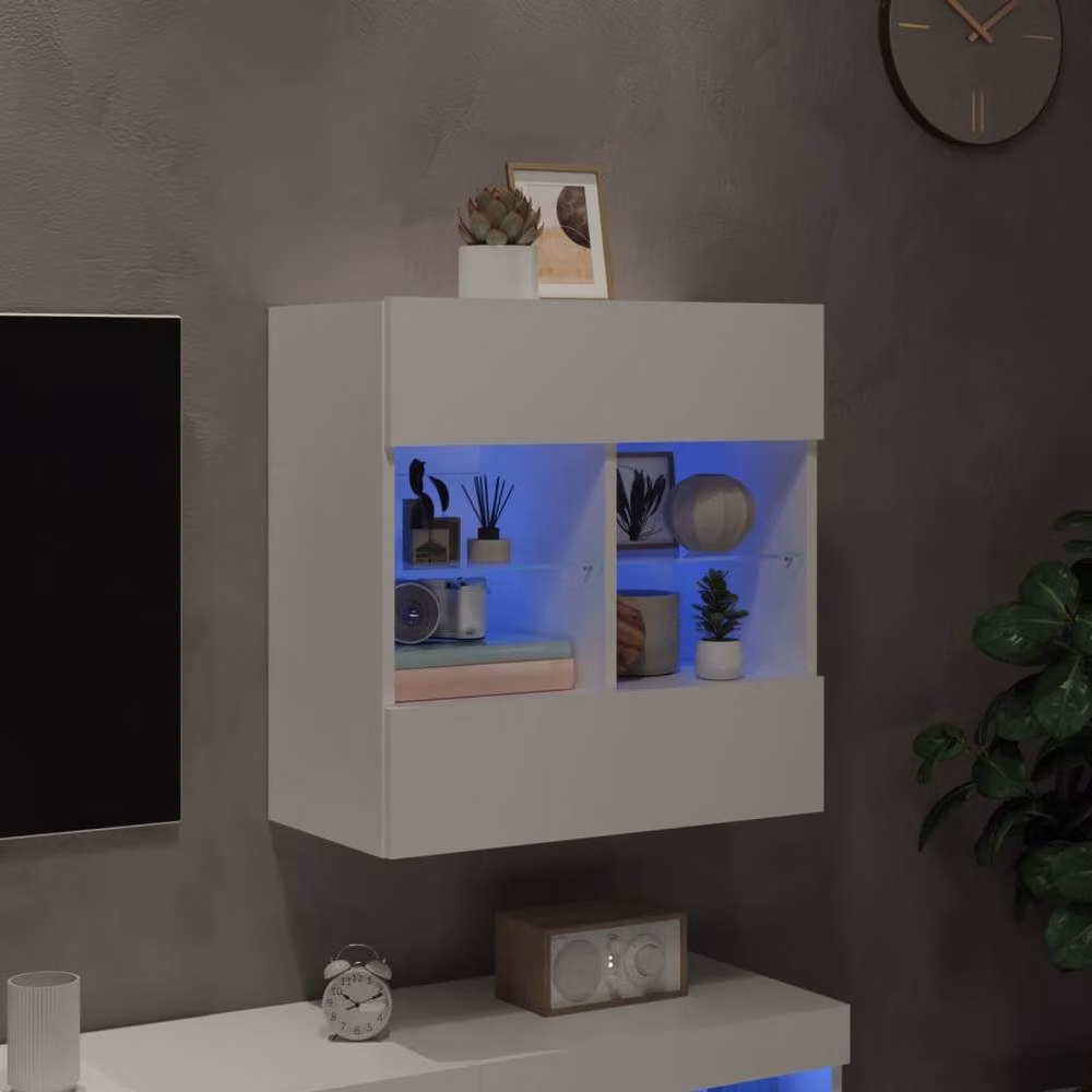 Berkfield Home Modern White TV Wall Cabinet with LED Lights, W: 58.5 cm, D: 30 cm, H: 60.5 cm – 3