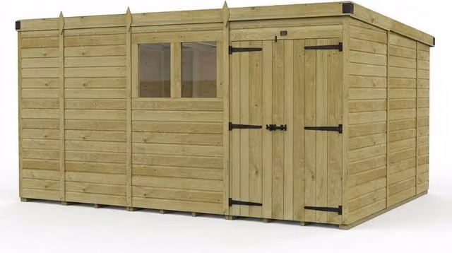 Buttercup Farm Brown Timber Pent Garden Shed with Double Doors and Windows, W: 305 cm, D: 305 cm, H: 210 cm