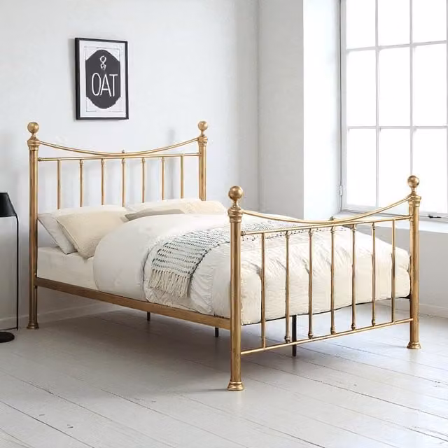 OAT Home Hampstead Traditional Style Metal Bed Frame in Antique Gold, 120 x 200 cm