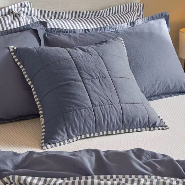 Yard Hebden Striped Square Cotton Cushion in Blue, W/D/H: 55 x 55 x 55 cm