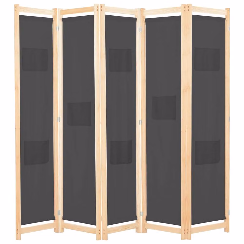 Berkfield Home 5-Panel Grey Fabric Room Divider, W/D/H: 200 x 4 x 170 cm – 2