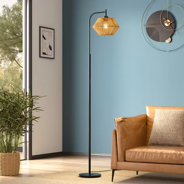 Living Star Modern Organic Rattan Floor Lamp in Brown and Black
