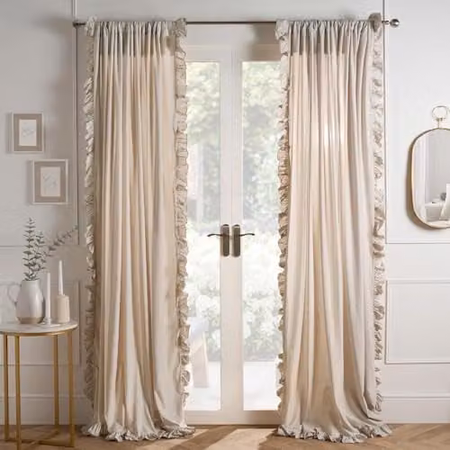 OHS 2-Panel Beige Frill Voile Net Curtains, Sheer Slot Top Window Panels, Width: 140 cm, Drop: 220 cm