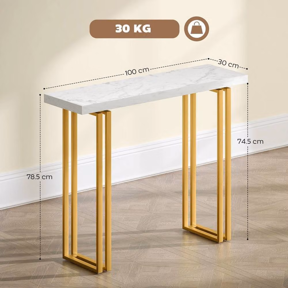 VOGREX White and Gold Modern Slim Hallway Accent Side Desk, W/D/H: 100 x 30 x 78.5 cm – 2