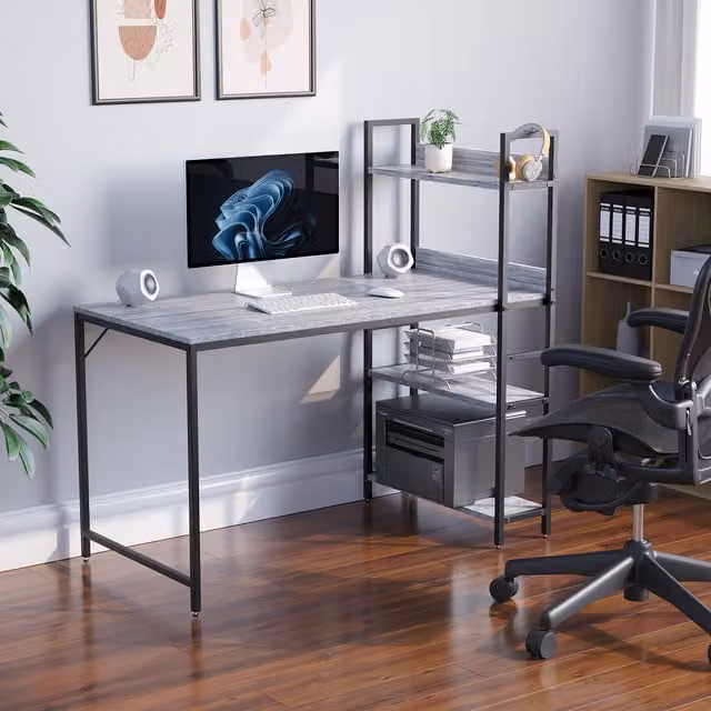 Vida Designs Brooklyn Industrial Computer Desk with 3 Shelves in Grey