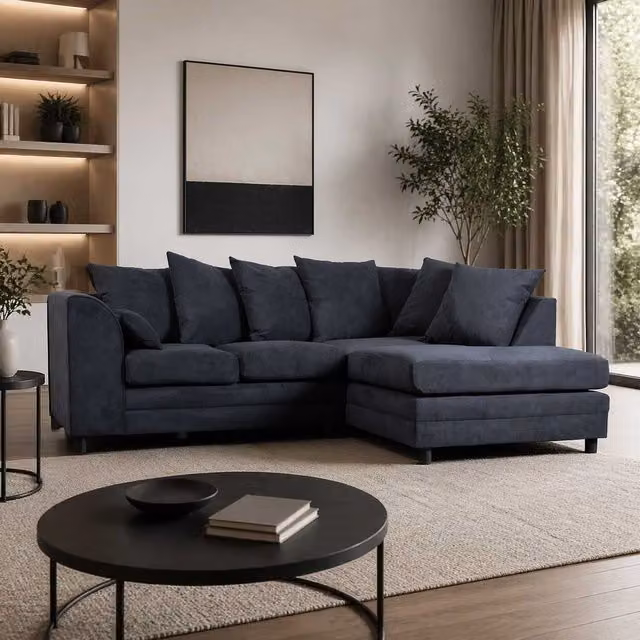 Furnishings For Less UK Casper Chenille 3 to 4 Seater L Shaped Corner Sofa, Right Hand Facing, Black – 1