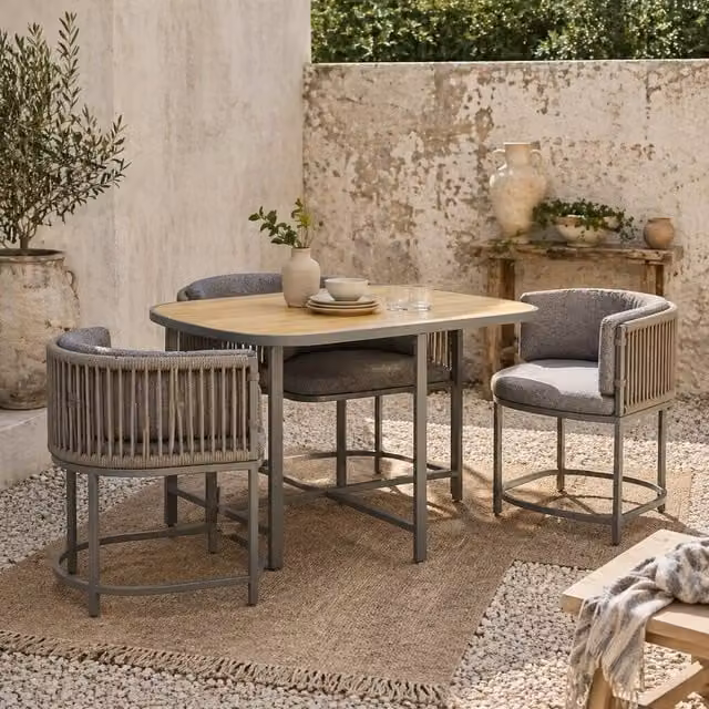 Wyld Haus Vidi 4 Seater Grey Rattan Style Cube Garden Dining Set with Cushions – 1