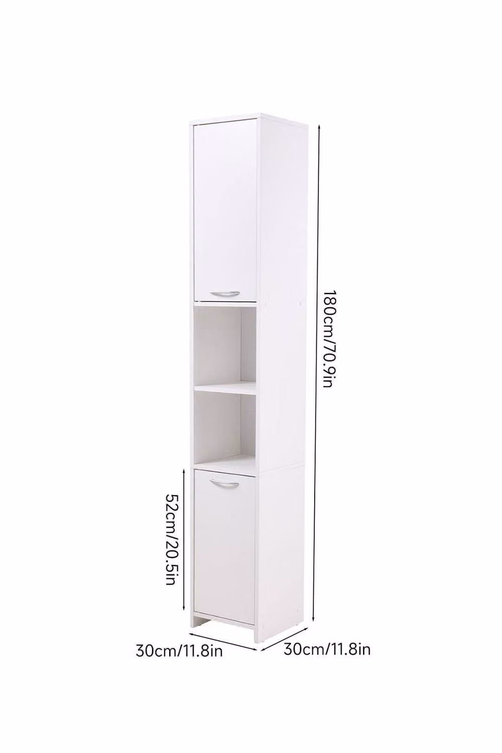 Living and Home Modern Tall Freestanding Bathroom Storage Cabinet with Double Hinged Doors in White and Silver – 3
