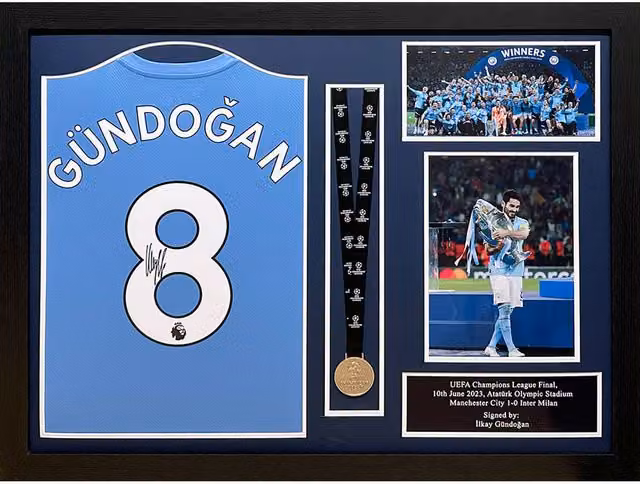 Ilkay Gundogan Signed and Framed Manchester City Blue Shirt