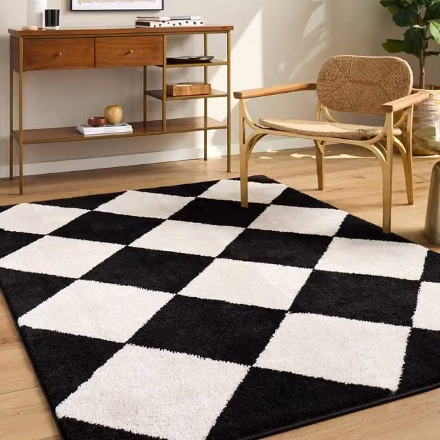 Livabliss Tivoli Modern High Pile Diamond Pattern Washable Rug in Black, W: 160 cm, D: 215 cm