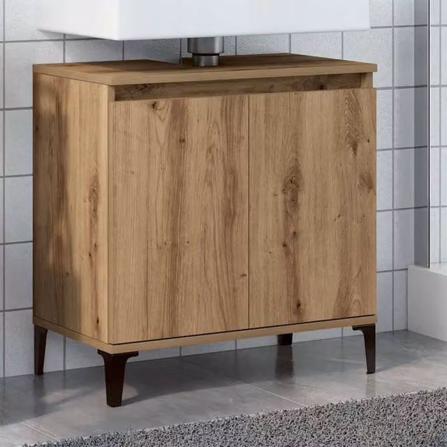 Berkfield Home Artisan Oak Sink Cabinet in Brown, W/D/H: 58 x 33 x 60 cm – 1