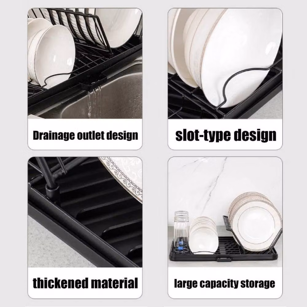 NESTLUNE Black Large Dish Drying Rack Drainer, W: 100 cm, D: 15 cm, H: 15 cm – 5