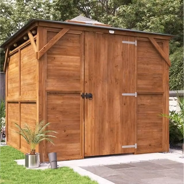Dunster House Wooden Pent Gazebo with Sides in Brown