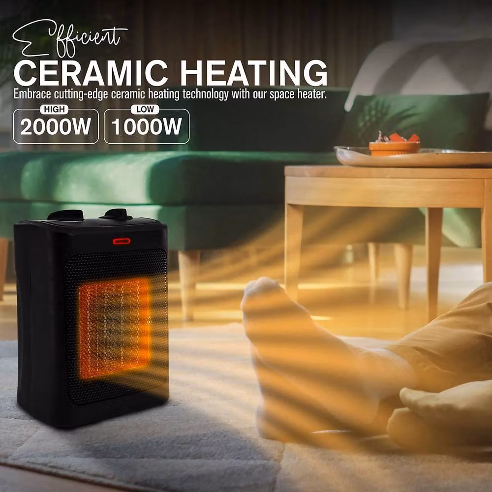 Tanness Black Ceramic Fan Heater with Tilt and Overheat Protection – 2