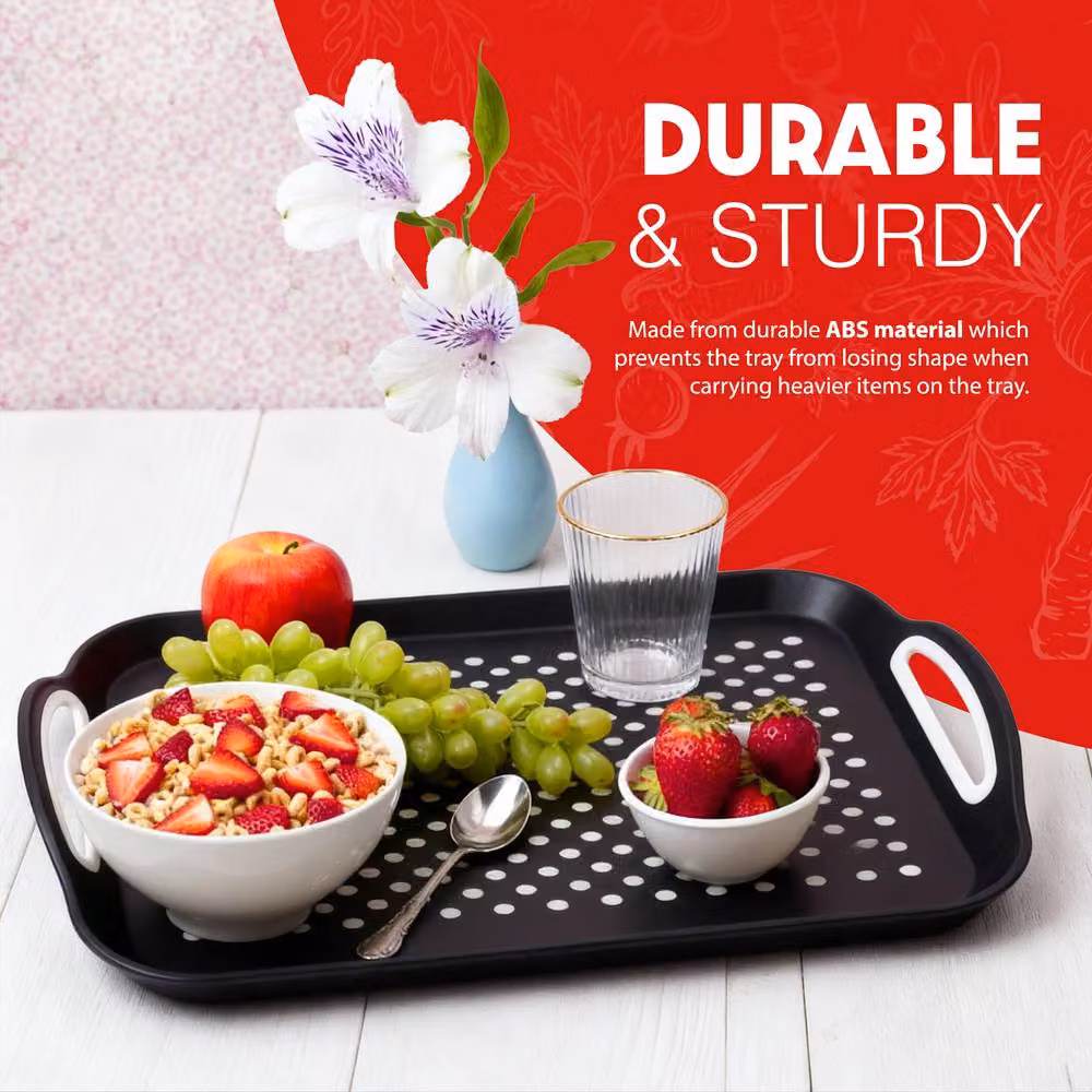 Essen 3-Pack Non-Slip Rectangular Serving Tray Set with Handles in Black – 6