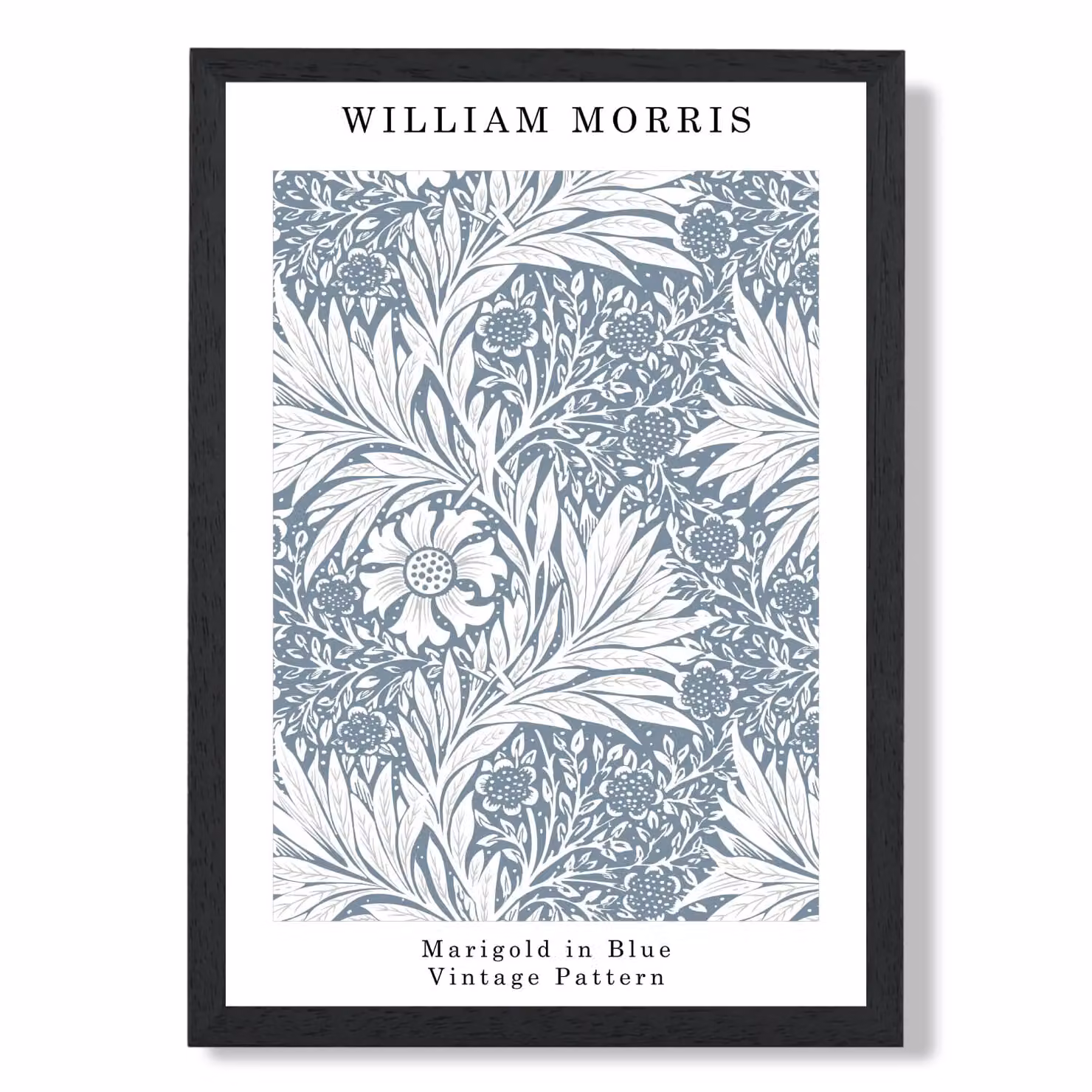 ARTZE William Morris Marigold Botanical Art Nouveau Illustration Paper Poster in Mid Blue with Black Frame, Size: A2 – 2