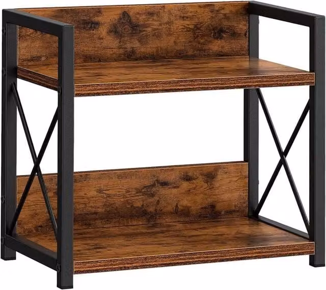 Nordara 2 Tier Rustic Brown Wood Coffee Bar Accessories Organiser and Kitchen Counter Shelf