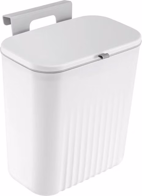 Hinsinc 9L Foldable Hanging Kitchen Bin with Flip Lid, Wall Mounted, White – 1