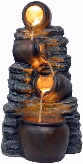 Westbury Garden Products Tranquility Mini 4 Pots on Stone Solar Powered Water Fountain, Grey, W/D/H: 72 x 35 x 35 cm