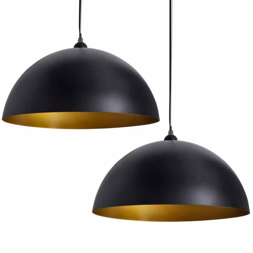 Berkfield Home Set of 2 Black Metal Dome Ceiling Lamps, Height-Adjustable Suspended Lighting – 2