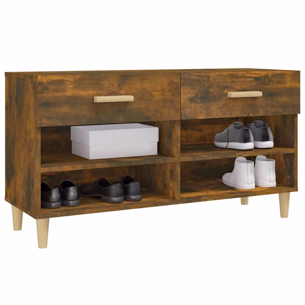 Berkfield Home Smoked Oak Shoe Cabinet in Brown, W/D/H: 102 x 35 x 55 cm – 3