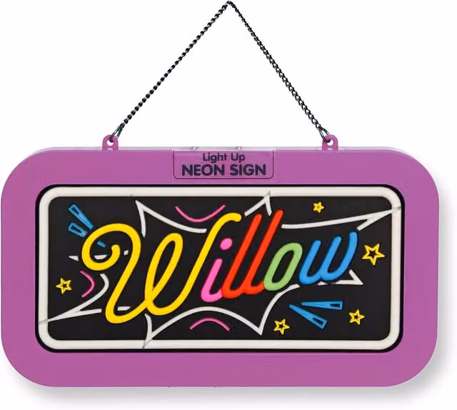 History & Heraldry Willow Pre-personalised Light-Up Neon Bedroom Sign in Pink