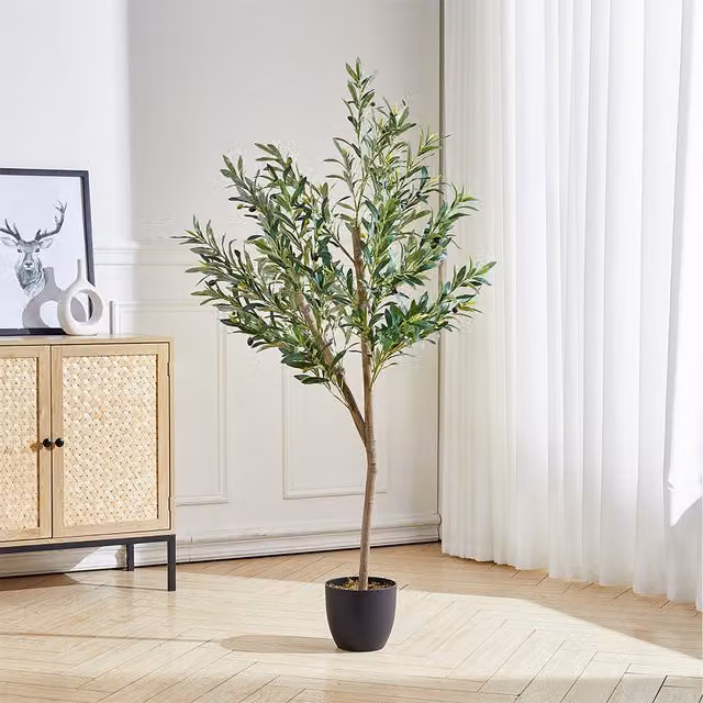 Livingandhome Green Artificial Mediterranean Tabletop Olive Tree in Plastic Pot