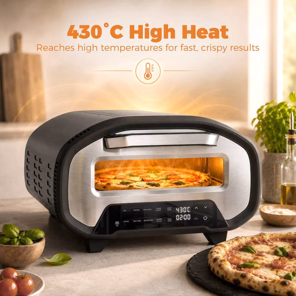 HOMCOM 12 Inch Electric Countertop Pizza Oven with Digital Display, 2200W, Grey – 4