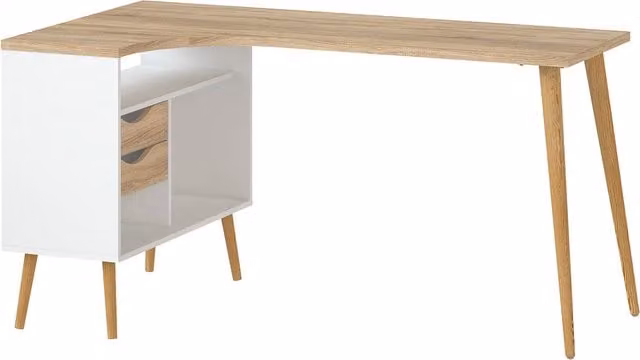 Furniture To Go Toyen Scandinavian Writing Desk with Two Drawers in White and Oak