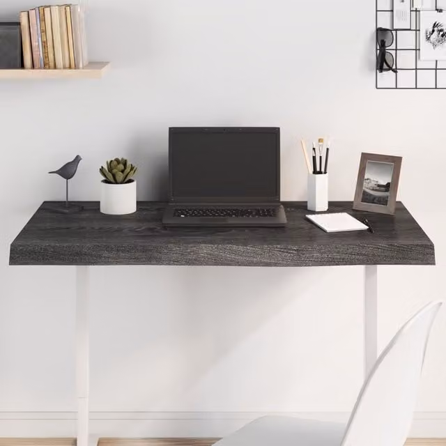 Berkfield Home Table Top Dark Grey Treated Solid Wood Oak W/D/H: 100 x 60 x (2-6) cm