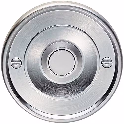Loops Decorative Door Bell Cover in Satin Chrome, Round Sleek Button Plate, Diameter: 65 mm, Depth: 7 mm