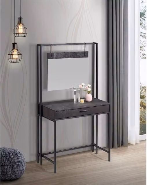 Timber Art Design Zahra Urban Bedroom Dressing Vanity Makeup Table with Mirror and Drawer, Black, W/D/H: 150 x 40 x 83.8 cm