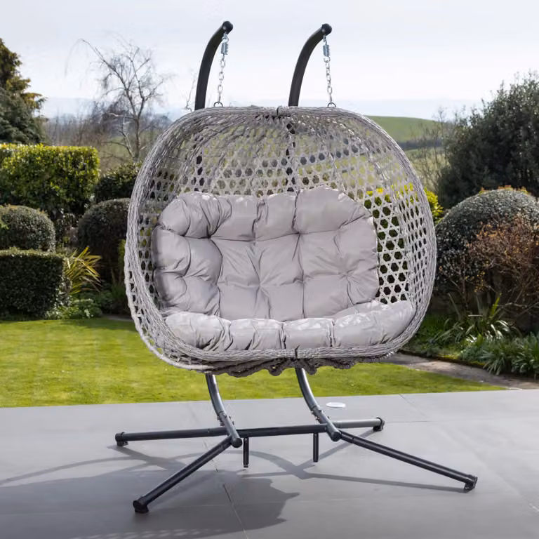Artemis Home Beauchamp Double Garden Swing Seat in Light Grey with Weatherproof Microfibre Cushions